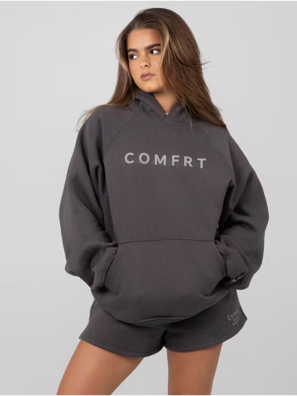 Comfrt Tranquil Hoodie Dark Grey Logo Pullover Sweatshirt Unisex Size M